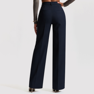 High-Waisted Button-Detail Pleated Wide-Leg Trousers