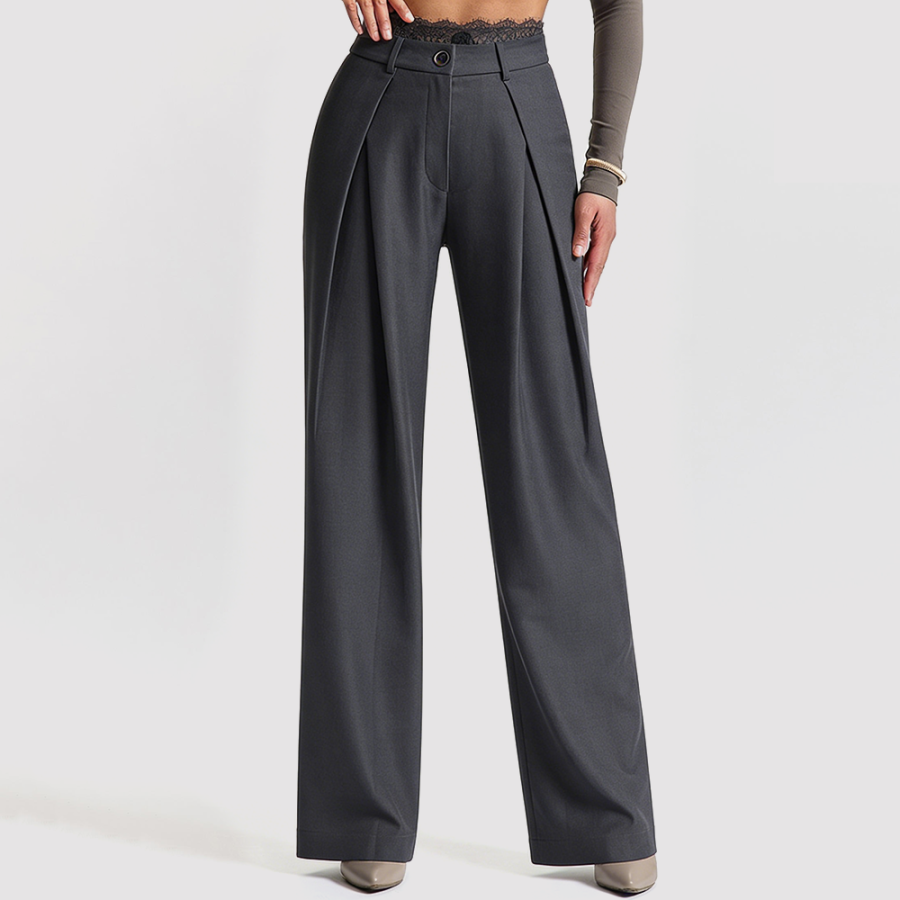 Women's High-Waisted Trousers with Lace Trim