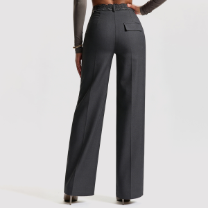 Women's High-Waisted Trousers with Lace Trim