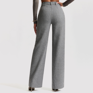 High-Waisted Herringbone Wide-Leg Pants with Tie Belt
