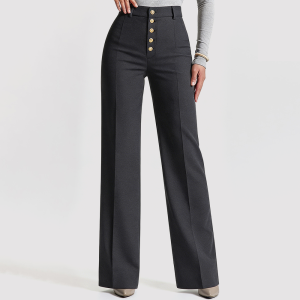 High-Waisted Loose-Fit Trousers with Gold Buttons