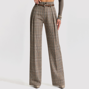 Classic Wool-Blend Plaid Wide-Leg Trousers