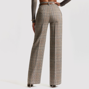 Classic Wool-Blend Plaid Wide-Leg Trousers