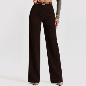 High-Waisted Corduroy Trousers with Belt Support