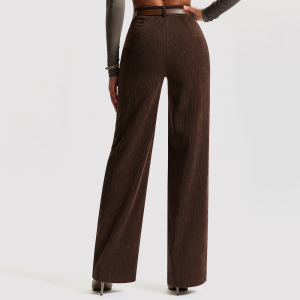 High-Waisted Corduroy Trousers with Belt Support