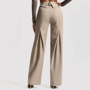 Embroidered Pleated Striped Flared Trousers