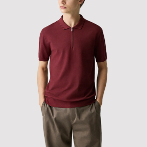 Cotton Zip-Front Polo Shirt
