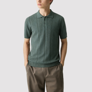Men's Slim-Fit Short-Sleeve Shirt with Jacquard Texture