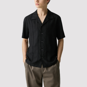 Wide-Collar Jacquard Double-Breasted Shirt