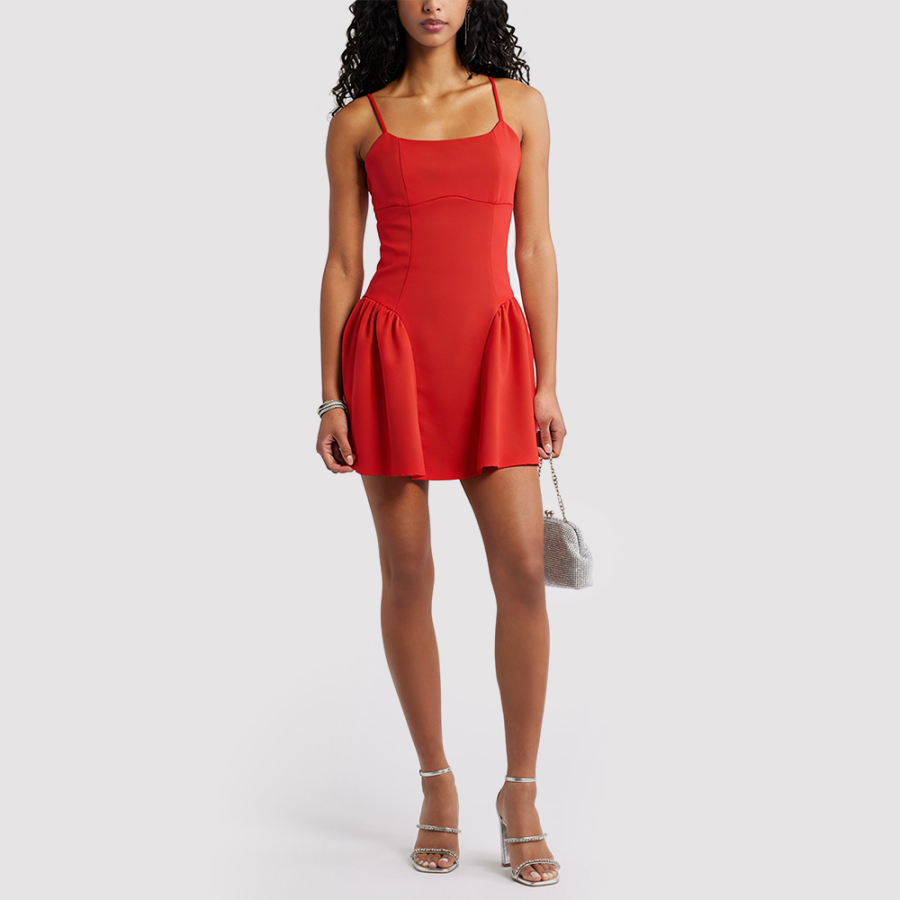 Red Strappy Dress with Zipper