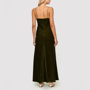 Green Long Dress with Thin Straps and Cutouts