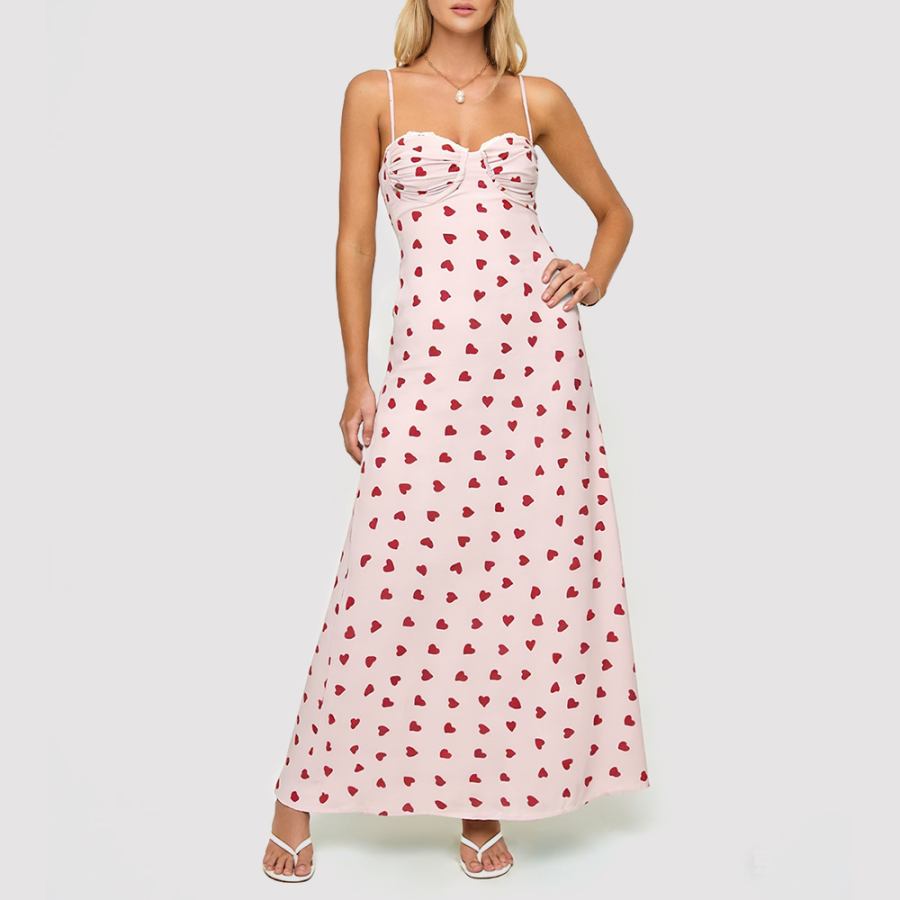Heart-Print Spaghetti-Strap Dress