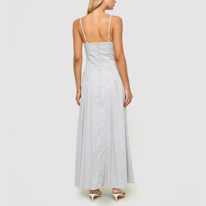 Grey Pleated Spaghetti-Strap Dress