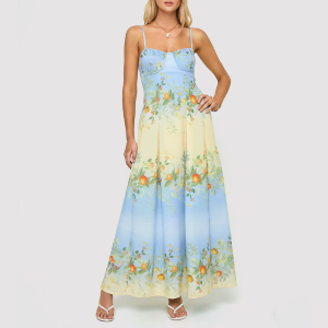 Blue Floral Spaghetti-Strap Maxi Dress