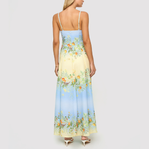 Blue Floral Spaghetti-Strap Maxi Dress
