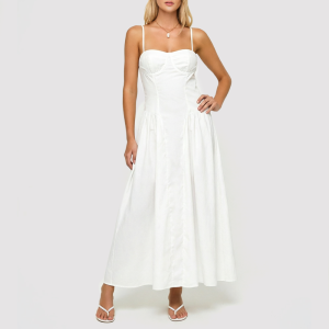 White Breathable Spaghetti-Strap Dress