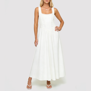 Solid-Color Back-Tie Cotton Maxi Dress