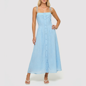 Blue Embroidered Pure Cotton Dress