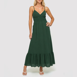 Spaghetti-Strap Dress with Shirred Back and Zipper