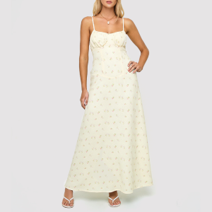 Long Yellow Floral-Print Dress