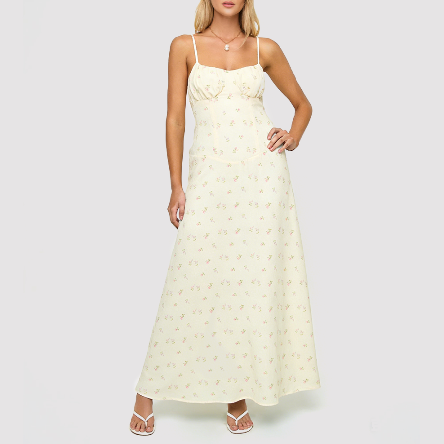 Long Yellow Floral-Print Dress