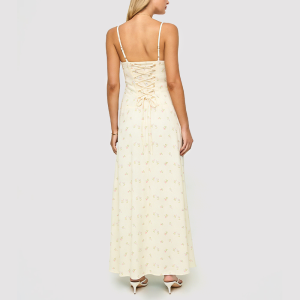 Long Yellow Floral-Print Dress