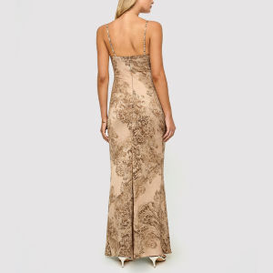 Khaki Floral Spaghetti-Strap Dress