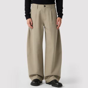 Washed Mid-Rise Straight-Leg Trousers with Zipper