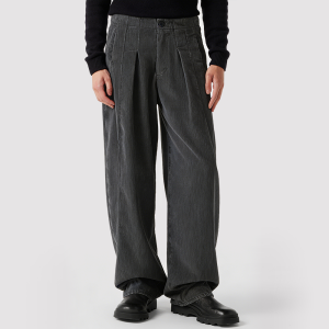 Loose-Fit Casual Corduroy Pleated Trousers
