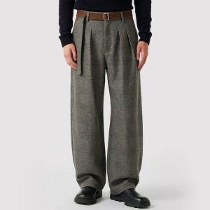 Retro Straight-Leg Trousers with Flat Pleats and Elastic Waist