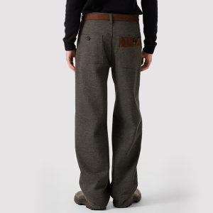 Retro Straight-Leg Trousers with Flat Pleats and Elastic Waist