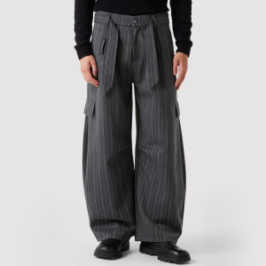 Striped Pleated High-Waisted Casual Trousers