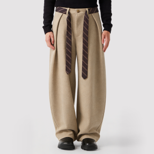 Men's Straight-Leg Trousers with Center Zipper and Pleats