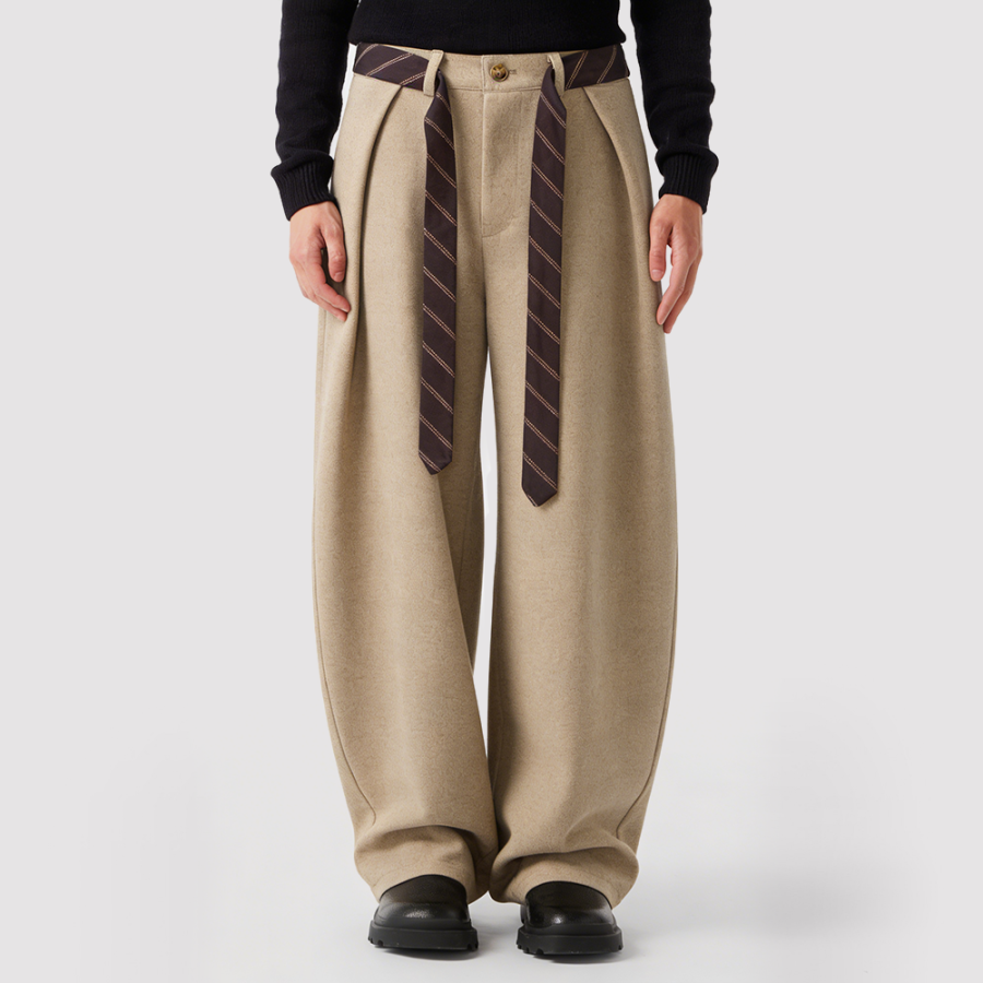 Men's Straight-Leg Trousers with Center Zipper and Pleats