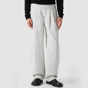 Wide-Leg Striped Pleated Washed Trousers