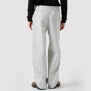 Wide-Leg Striped Pleated Washed Trousers