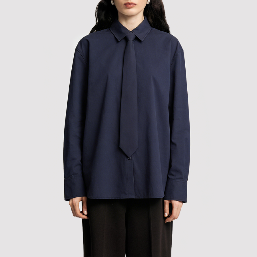 Versatile Long-Sleeve Shirt with Tie Accent