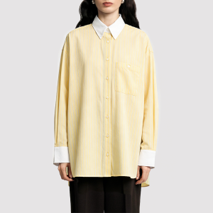 Preppy-Style Color-Block Striped Long-Sleeve Shirt