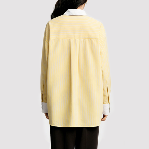 Preppy-Style Color-Block Striped Long-Sleeve Shirt