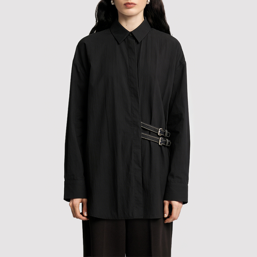 Collared Drop-Shoulder Long-Sleeve Shirt