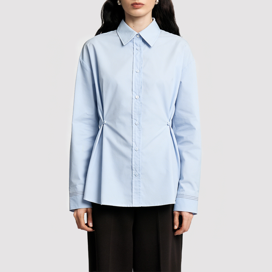 Classic Twill Pleated Long-Sleeve Shirt